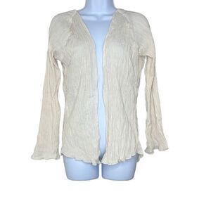 Savannah Morrow Cream Gauzy Open Front Shirt Long Sleeve XS/S NWOT Beach Organic